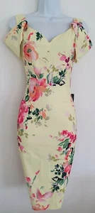 Jolie Moi Amarillo Floral Hombro Frío Estructurado Elastizado Movible Bodycon 10 Nuevo. - Imagen 1 de 9