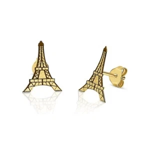 14K Pure Yellow Gold Eiffel Tower Stud Earring Push Back - Picture 1 of 4