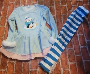 Ricrac & Ruffles Girls Christmas Penguin Set Sz 5 Outfit - Picture 1 of 1
