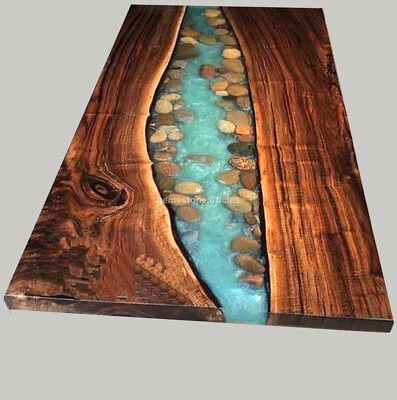 Epoxy Bar Dining Table Top Natural Acacia Wooden Resin River Furniture Decor - Image 1 of 4