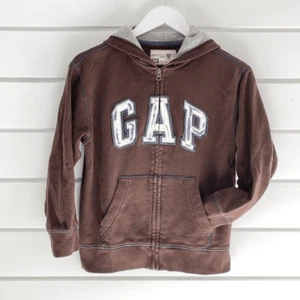 Gap Kids Boys Vintage” Brown Logo Full Zip Hoodie Sweatshirt Medium - Picture 1 of 6
