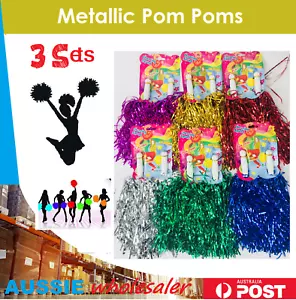 6pcs Metallic Cheerleader Cheer Cheerleading Dance Party Dress Pom Poms School - Picture 1 of 15