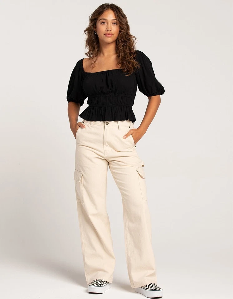 Pantalones cargo para mujer ROXY Off White zurdos talla XL ¡USADOS UNA VEZ! Foto 1 de 4