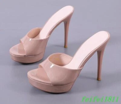 Elegante sandalia de cuero sintético peep toe para mujer zapatillas tacones altos informales verano Foto 1 de 4