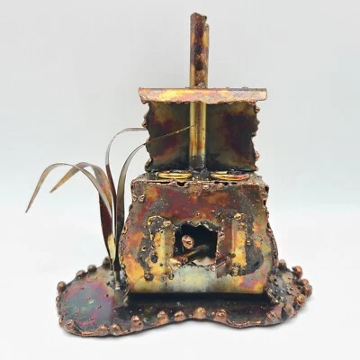 Vintage Copper Tone Wood Burning Stove Sculpture Welded Metal Hong Kong 5.5" - Image 1 of 4