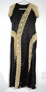 ANTIKES VINTAGE ANFANG 30ER JAHRE KLEID SCHWARZ SATIN ART DECO SPITZENEINSATZKLEID S-M F9 - Bild 1 von 19