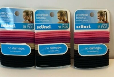 Corbatas elásticas cola de caballo Scunci sin metal rosa tostado marrón negro paquetes de 3 Foto 1 de 4