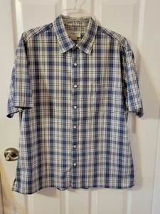 J CREW Button Down Short Sleeve Blue Plaid Casual Shirt Men's Size L - Picture 1 of 7