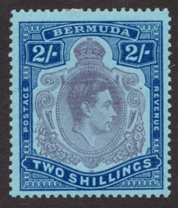 1950 Bermuda Sc# 123 pf13 - Two Shillings, KGVI, Key Plate. MH $13.50 - Picture 1 of 1