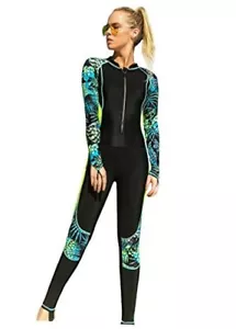 Women's Full Body Swimsuit Rash Guard One Piece Long Sleeve Long Large Black-2 - Picture 1 of 5