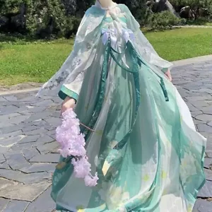 Dress Carnival Fairy Cosplay Costume Vintage Hanfu Set Gradient Green Dress - Picture 1 of 14