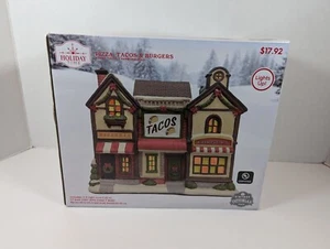 New 2023 PIZZA TACOS & BURGERS CHRISTMAS VILLAGE HOUSE HOLIDAY TIME LIGHTS - Picture 1 of 6