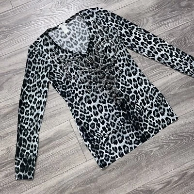 Blusa Cache Jersey Elástica Top Animal Estampado Leopardo Cristales Adornados y2k S Foto 1 de 4