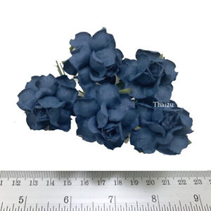 1-1/2" or 3.75 cm White + BOY blue Paper Flower Wedding Scrapbook Rose (R21-609)