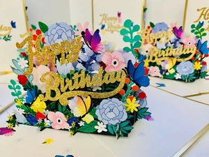 Origami Pop Cards Luxury Happy Birthday Colour Garden 3D Pop Up Greeting Card.. - Bild 1 von 12