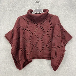 Cocogio Poncho Damen rot burgund offen Strick Rollkragen Made in Italy Pullover - Bild 1 von 13