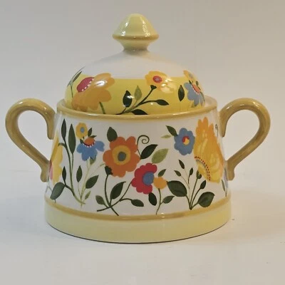 Spode Sugar Bowl with Lid Kim Parker Buttercup Faire Retired Cottage Core Yellow - Image 1 of 4