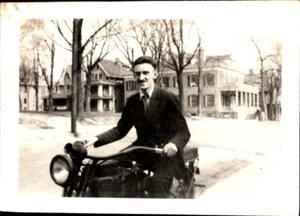 VTG Snapshot Photo Man Riding Antique Motorcycle - Picture 1 of 1