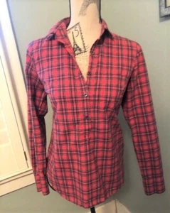 J. Crew Red Tartan Popover Plaid Long Sleeve Shirt Women's Size 0 Blouse - Picture 1 of 4