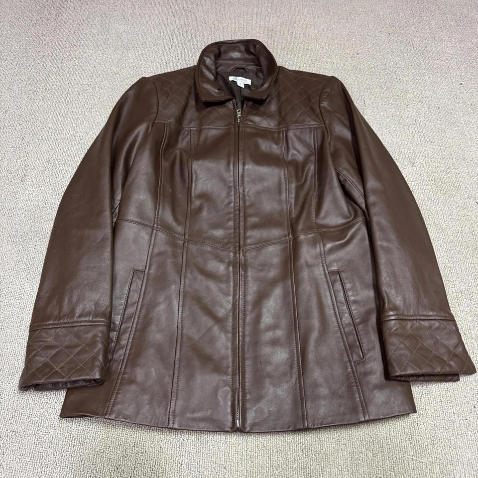 Denim & Co. Jacket Brown Leather Long Sleeve Full Zip Women’s Size Medium - Image 1 of 4