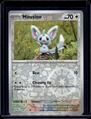 Minccino SV05: Temporal Forces Pokémon 136/162 Reverse Holo NM+ - Image 1 of 2