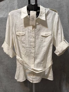 Nuevo con etiquetas Chaus Orgánico 100% Lino Abotonado Crema Neutro Cinturón Talla XL - Imagen 1 de 10