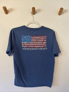 Vineyard Vine Boys' American Flag Fish Cotton Logo Short Sleeve Youth Sz XL (18) - Picture 1 of 7
