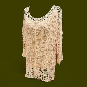 Grannycore Boho Coquette Rose Rosa Häkel Strick Zarte Spitze Lagenlook Bluse 1X - Bild 1 von 8