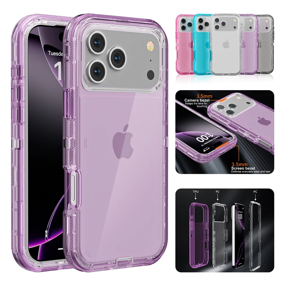 Funda transparente resistente a prueba de golpes para iPhone 17 16 15 Pro Max 14 13 12 11 Foto 1 de 4