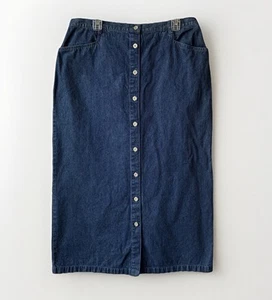 Studio Works Sz 16 Button Front Medium Blue Denim Jean Skirt Modest Long Maxi - Picture 1 of 9