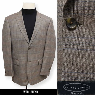 PRONTO UOMO PLATINUM Hombre Marrón Ventana Abrigo Deportivo Traje Chaqueta Blazer 40 R Foto 1 de 4