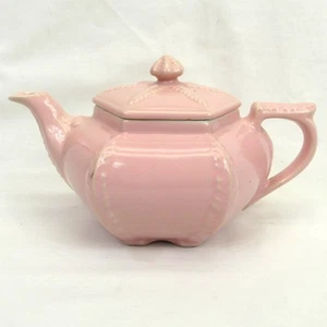Hall China 1940s Vintage Victorian Style Teapot Pink Plume Hexagon - Picture 1 of 9