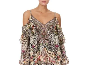Camilla Silk Drop Shoulder Ruffle Blouse Top Size Small - Picture 1 of 15
