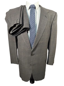 Traje de 2 piezas plisado de lana a cuadros GLEN marrón para hombre chaqueta 44R 38x30 pantalón - Imagen 1 de 13