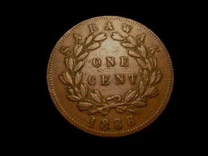 SARAWAK. CHARLES BROOKE, Rajah. 1 CENT 1888.   Free U.S. shipping. - Picture 1 of 2