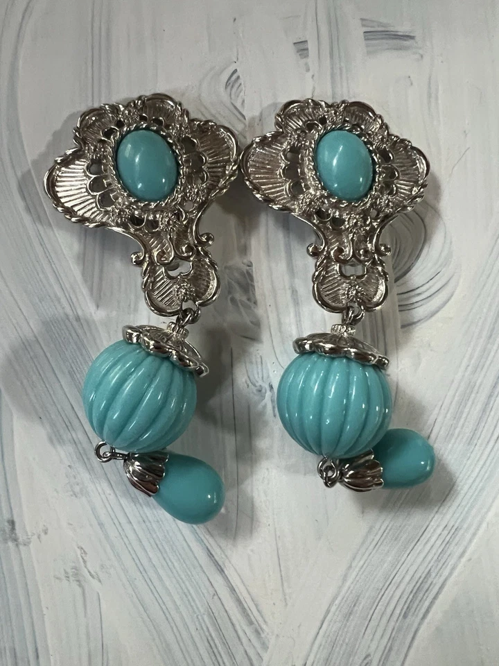 Pendientes Estate Jose Maria Barrera para Avon Vintage Azul Turquesa Foto 1 de 3