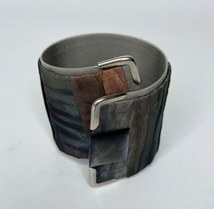 Funky Metal Mesh Bracelet With Snap Closure Handmade Copper Steel Blue 6.5” - Picture 1 of 6