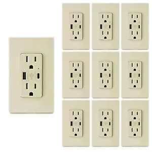 Receptáculo dúplex UL 15A con salida de pared tipo C, carga rápida inteligente 4,8A, paquete de 3 - Imagen 1 de 7