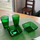Vintage Set of 4 Green Glass Anchor Hocking Cereal Bowls & Drinking Glasses MCM