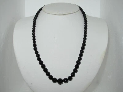 10MM Graduated ROUND GENUINE BLACK CORAL BEAD NECKLACE 14K Clasp - Image 1 of 4