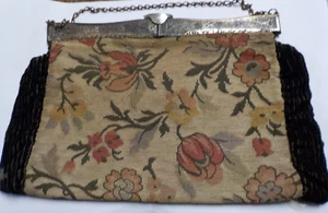Antique Edwardian Floral Tapestry Handbag w/ Rare Piano Hinge Clasp Frame - Bild 1 von 13