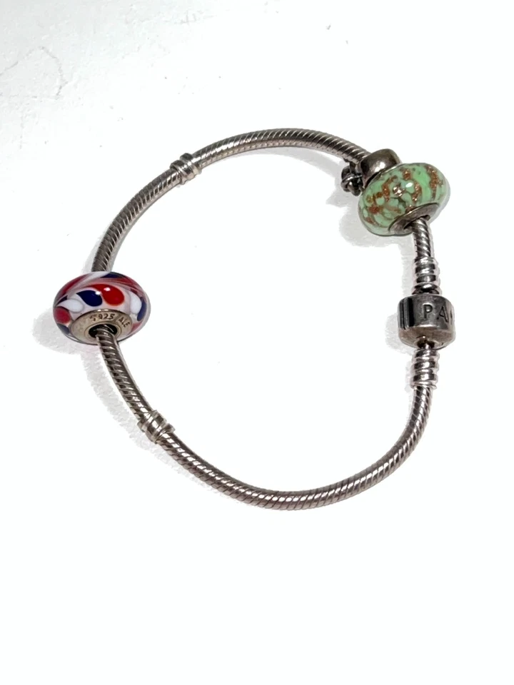 Authentic Pandora Ale Sterling Silver Snake Bracelet w/ Italy Murano Glass Charm - Image 1 of 4