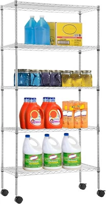 Storage Shelves Heavy Duty Shelving 5 Tier Layer Wire Shelving Unit with Wheels - Image 1 of 4