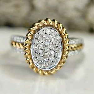 14k White Gold Natural Round Cluster Pave Natural Diamond Oval Shape Ring - Picture 1 of 10