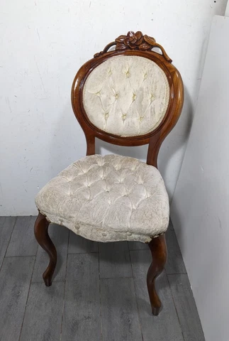 Vintage French Provincial Country Victorian Carved Rose Tufted Back Wood Chair Cover