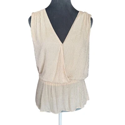 Blusa con cuentas sin mangas con cuello en V de Parker en beige talla M Foto 1 de 4