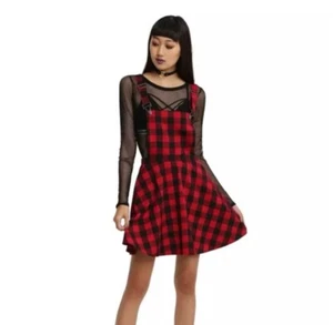 Hot Topic Red/Black Overall Skirt Dress Women’s Sz M - Picture 1 of 7