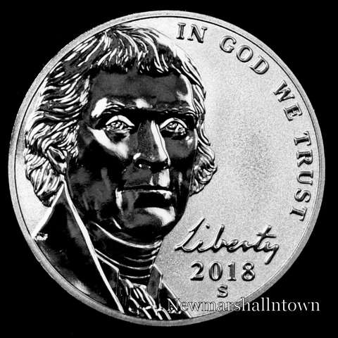 2018 S Jefferson Nickel Reverse Proof ~ Coin from Reverse Mint Proof Set Cover