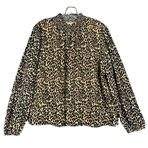 J. Crew Leopard Print Women’s Size L Blouse Top Ruffle Neck Chiffon Fully Lined - Picture 1 of 12