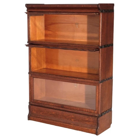 Antique Arts & Crafts Mission Oak Macey Three Stack Barrister Bookcase C1910 Cover